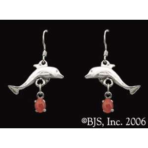  Dolphin Gemstone Earrings, Sterling Silver, Carnelian 