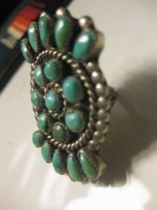VTG Old Pawn Navajo REAL Green Turquoise Sterling Silver LARGE & IN 