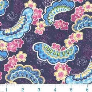   Song Fans & Florals Navy Fabric By The Yard Arts, Crafts & Sewing