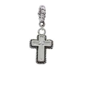  Silver Cross with Rope Border Charm Dangle Pendant: Arts 