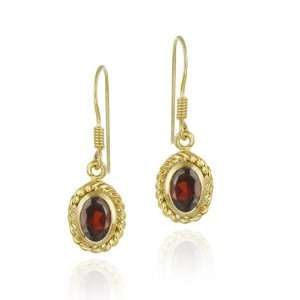   Gold over Sterling Silver Garnet Oval Earrings in Rope Border: Jewelry