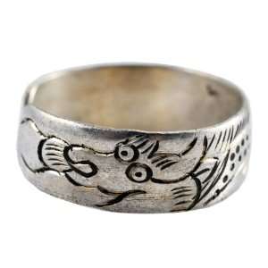  White Metal Tibetan Dragon Ring, TJ10 Jewelry