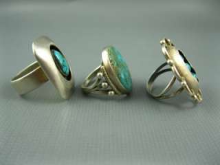 Old Pawn Lot Collection Sterling 3 Turquoise Rings Sizes 6,7,9   28 