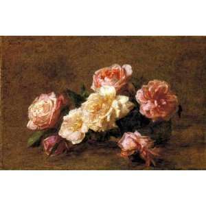 Oil Painting: Roses XII: Henri Fantin Latour Hand Painted Art:  