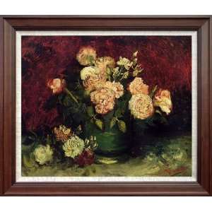 Hand Painted Oil Painting Vincent Van Gogh Bowl Peonies Roses   Free 