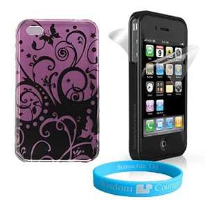 Purple Swirl Snap On Carrying Case for iPhone 4 + Clear 2 Piece Screen 