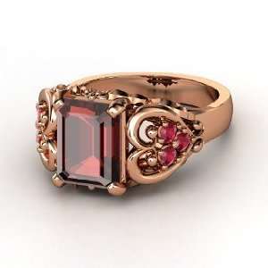  Ring, Emerald Cut Red Garnet 14K Rose Gold Ring with Ruby Jewelry
