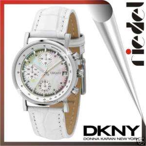 DKNY Uhren Damenuhr NY4528 Uhr Lederband weiß Perlmutt weiss 