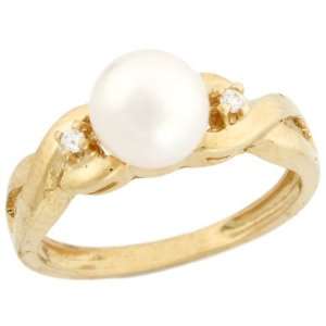   Gold CZ & Freshwater Pearl High Polish Infinity Ring Jewelry Jewelry