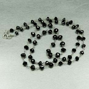 17.01 Cts.Natural Black Diamond Beads Silver Necklace  