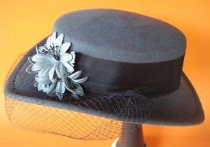 WPL 5923 100% Wool Womens Hat Gray Vintage Floral Nice  