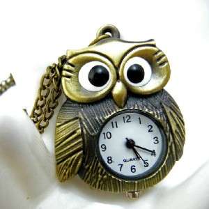 PW0036 Owl Pocket Watch Quartz Long Chain Pendant Necklace A  