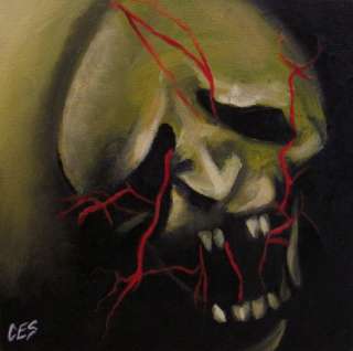   Original PAINTING Skull Parasite HORROR Halloween EBSQ Dark ART  