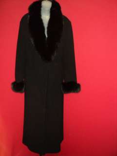   RICHARDS Stunning Full Length Black Wool Ultra Soft FOX FUR Coat 10