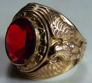   United States Military 10K Gold Filled Ring, Red Stone, Size 8  