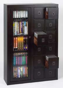 Solid Oak Glass Door CD DVD Storage Cabinet Espresso  