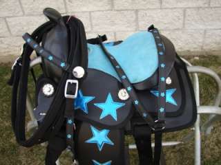 12 BLUE Star Western Syn Kids Pony Horse Trail Saddle Bridle 