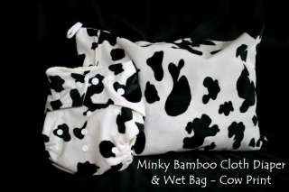 Waterproof Minky Cloth Diapers/Swim Wet Bags COW Print  