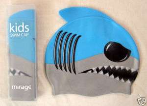 Kids / Childs SWIM CAP SILICONE SHARK SWIMMING Hat NEW  