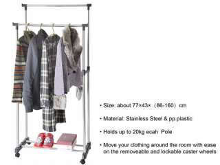 Double Clothes Rack Adjustable Height Adjustable Stainless Steel 