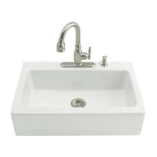   33 in. x 22 in.x 8.75 in. 3 Hole Single Bowl Kitchen Sink in White