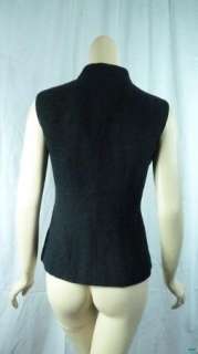   Black Cotton + Wool Tweed Sleeveless Tailored Fit Jacket 40 8  
