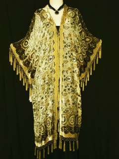 Kimono Opera Coat Fringe Jacket Beaded PAISLYS Silk Burnout Velvet 