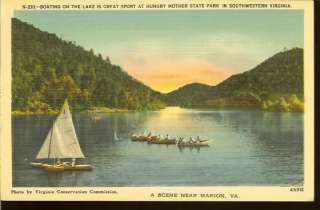 Sail Boat Canoes Hungry Mother Park Marion Va Postcard  
