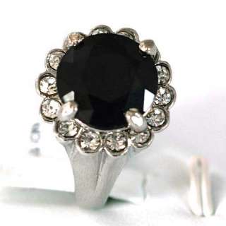   14K GP Shiny Round Black Gemstone CZ Ring Fashion Jewelry  