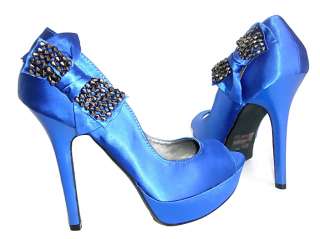 New Blue Peep Toe Platform Side Bow Satin shoes Pumps  