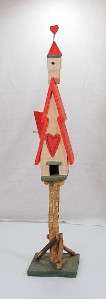 Primitive Handcrafted Tall Stick Small Birdhouse Wood  