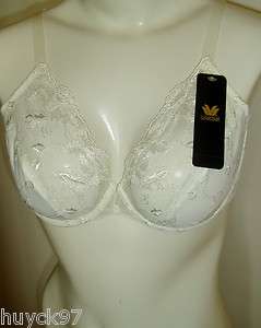   ~ IVORY ~ Floral Embroidered Plunge Full Coverage Underwire Bra 36D