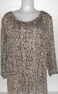 NEW Motto Snake Print Knit Top w/ Crew Neck BROWN/XL  