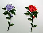 FLOWERS / ROSE RED OR PURPLE EMBROIDERED IRON ON APPLIQUE / PATCH