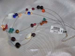 NWT $44~Chicos Glass Bead Necklace~Three Wire Strands  