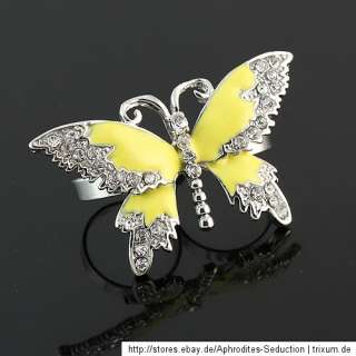 Schmetterling Ring Zweifingerring Farbe Gold Gelb Strass Doppelring 