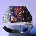   SOLID STERLING SILVER MANS OPAL RING   FIERY BRIGHT REDS   10908