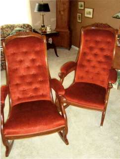 Antique Victorian Wood Rocking Arm Chairs Red/Orange  