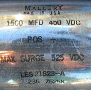 18,000 uf 450 VDC Mallory Capacitor Bank stick of 12  