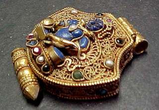 Tibetan Amulet Gold Emeralds Rubies Jambhala Manjushree  