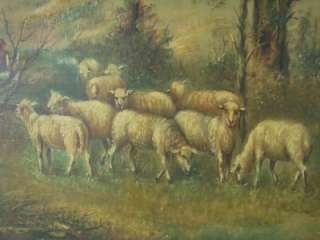 Antique Oil Painting SHEEP 19th C. Oil on Canvas signed FRED AAFA 