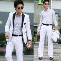 NEW Mens Slim Fit Korea Style Fashion White Suits 2819  