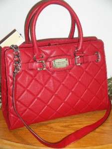 MICHAEL KORS LARGE RED HAMILTON QUILTED LEATHER PURSE BAG E/W TOTE 