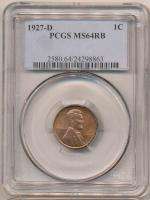 1927 D LINCOLN CENT MS64RB PCGS. Fully Struck/Mostly Red.  
