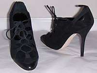 MANOLO BLAHNIK Black Suede Booties Shoes Heels 38.5 NEW  