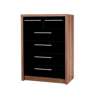 BLACK HIGH GLOSS AND WALNUT 2 DRAWER BEDSIDE  ELINA  FREE DELIVERY 
