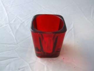 Red Coloured Square Glass Tea Light Holders   2 Holders.  