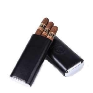 Mantello Black Leather Crushproof Cigar Case with Interior Cedar 
