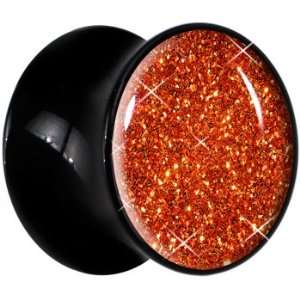   2 Gauge  Black Acrylic Orange Dream Glitter Saddle Plug: Jewelry