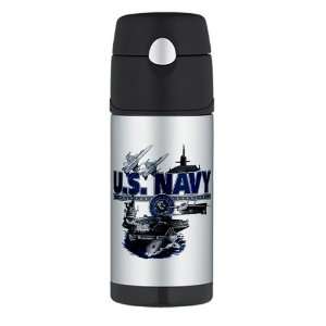   Water Bottle US Navy with Aircraft Carrier Planes Submarine and Emblem